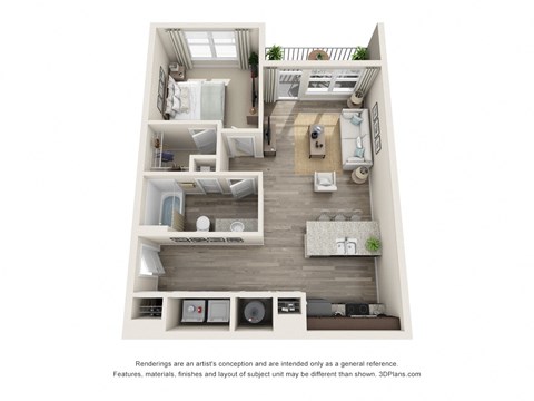 1 bedroom 1 bathroom Marble Floor Plan at Whetstone Flats, Nashville, TN, 766 Sq. Ft.